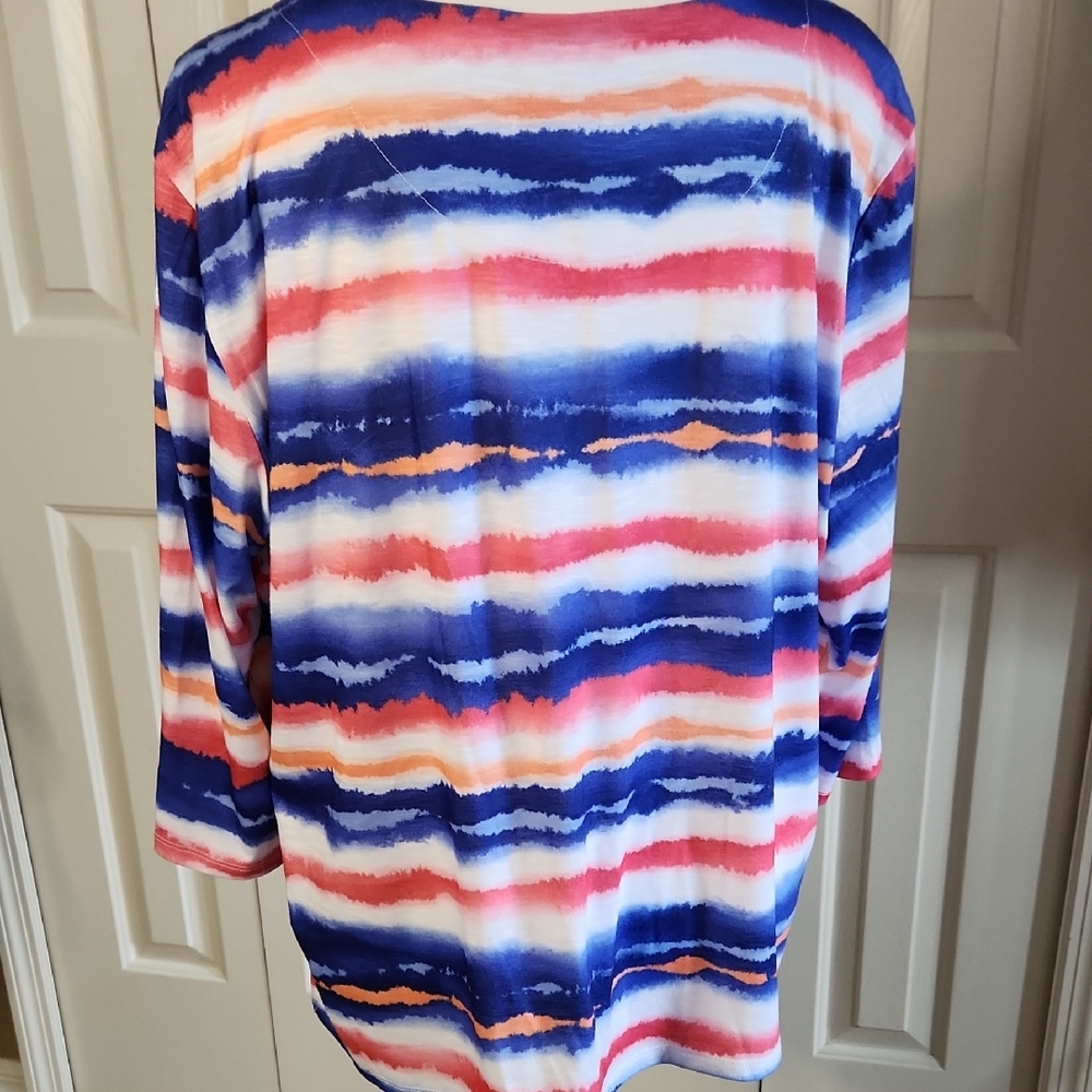 Alfred Dunner Blue and Pink Relaxed Blouse - Picture 6 of 9